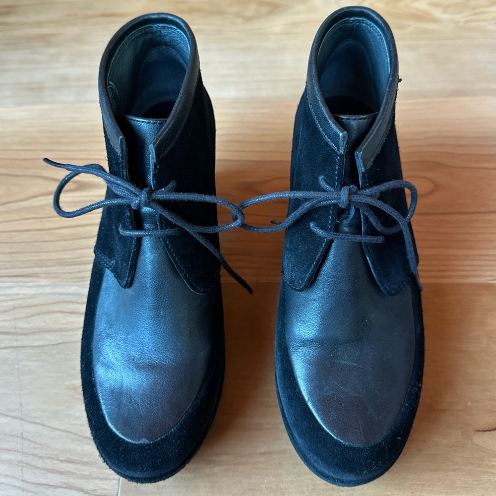 Camper Black Suede & Leather Wedge Boots